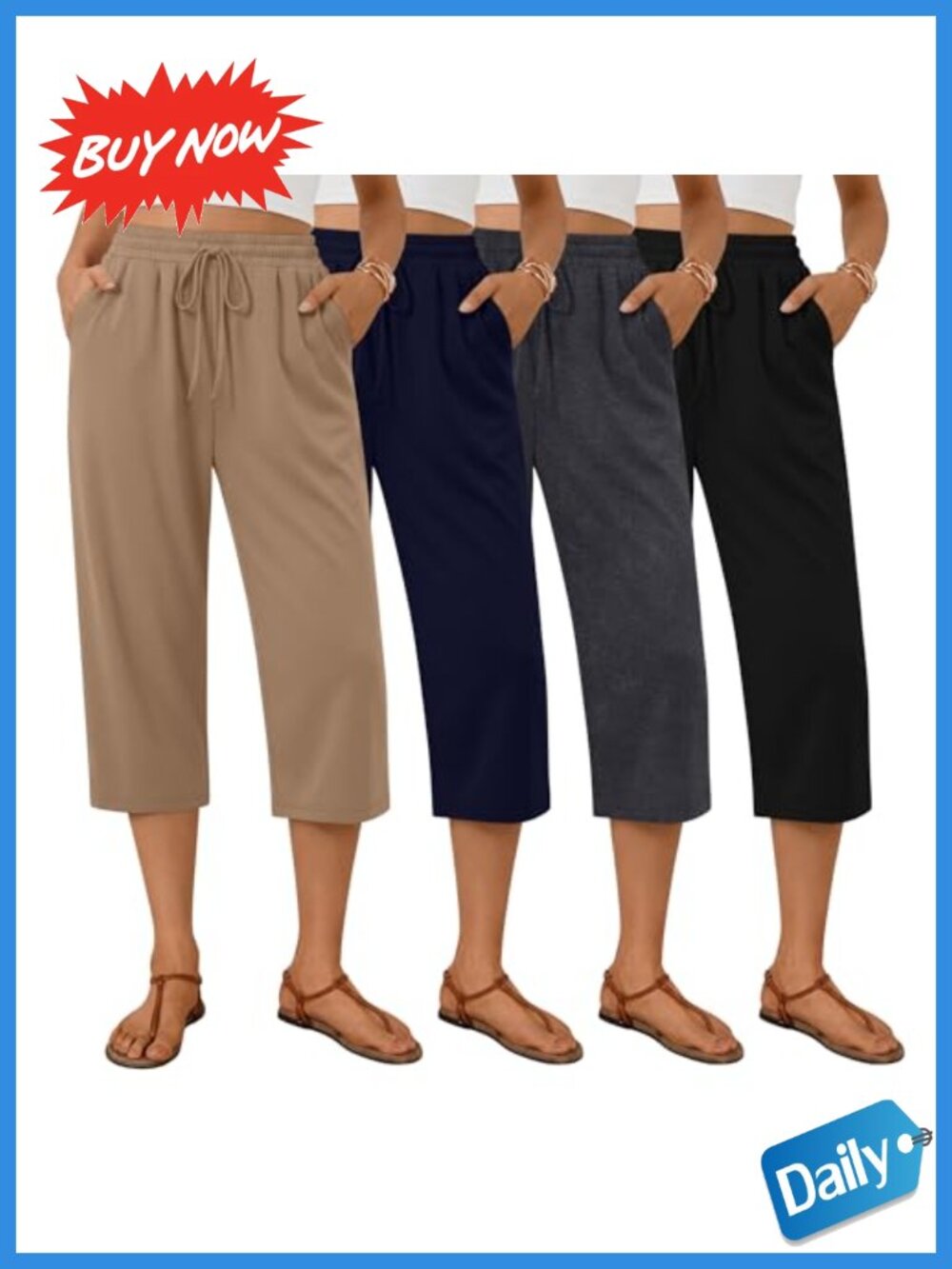Women's Capri Sweatpants 4 Pack with Pockets Drawstring Lounge Yoga